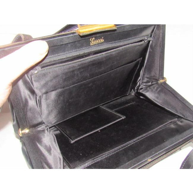 Gucci Black Leather And Satin Shoulder Bag
