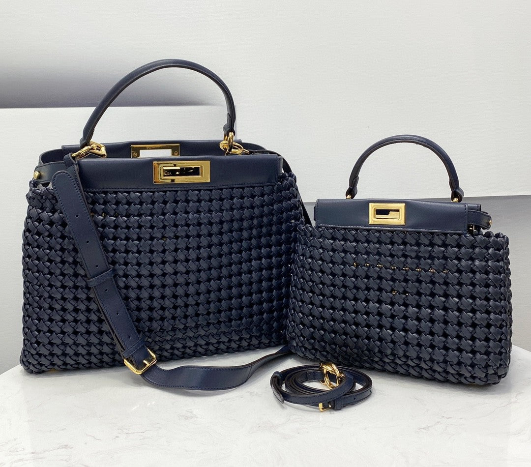 Top QualityTop Quality Peekaboo Mini Navy Blue Braided Bag For Woman 18cm/7in