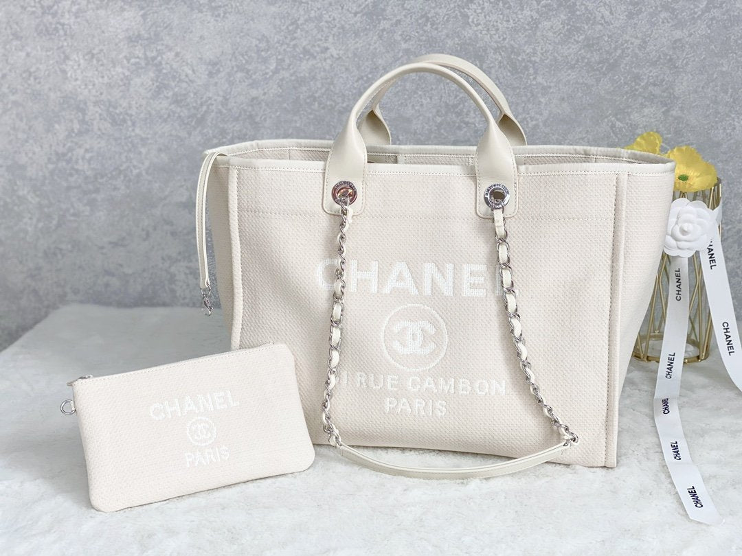 CHLSmall Shopping Bag Silver Hardware Cream For Women, Women’s Handbags, Shoulder Bags 15in/39cm AS3257