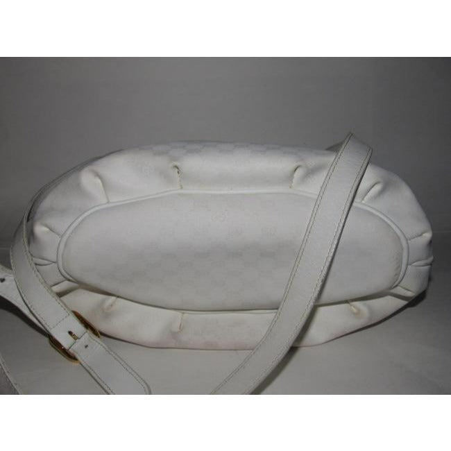 Gucci White Small G Logo Print Coated Canvas And White Leather Satchel
