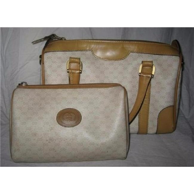 Gucci Camel Leather And Small G Logo Print On Ivory Coated Canvas