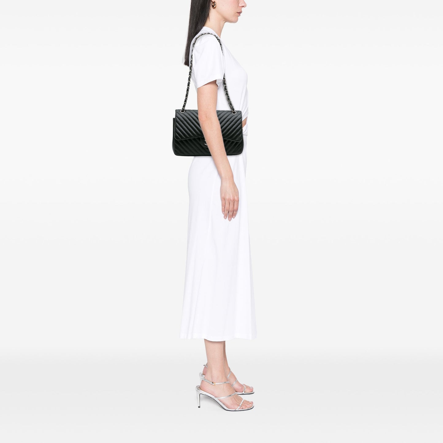 Black Chanel Jumbo Classic Chevron Lambskin Double Flap Shoulder Bag