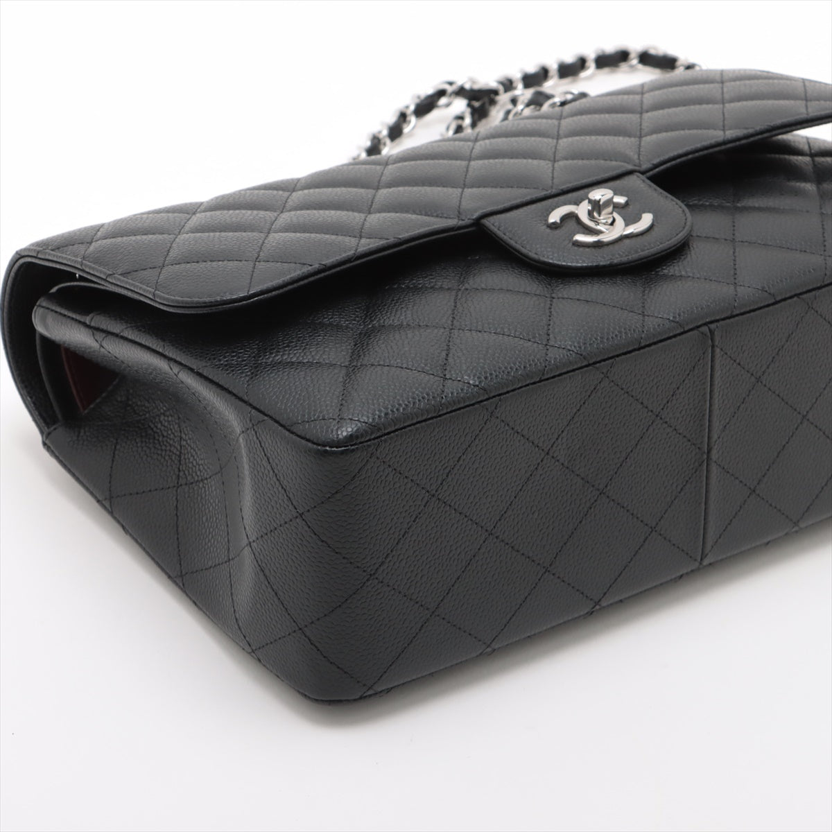 CHANEL DECAMATRASSE 30 Caviar S Double Flap Double Chain Bag Black Silver A58600