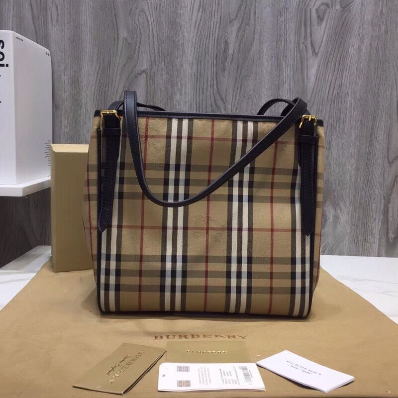 Top Quality The Small Canter Horseferry Check Tote Black For Women, Women’s Bags 11.6in/29.5cm