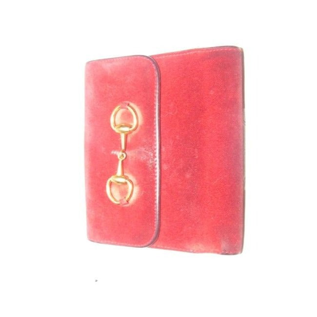 Gucci Red Suede & Leather Wallet With Gold Horse-bit