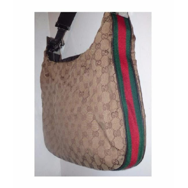 Gucci Shades Of Brown Large G Logo Leather Canvas Hobo Bag