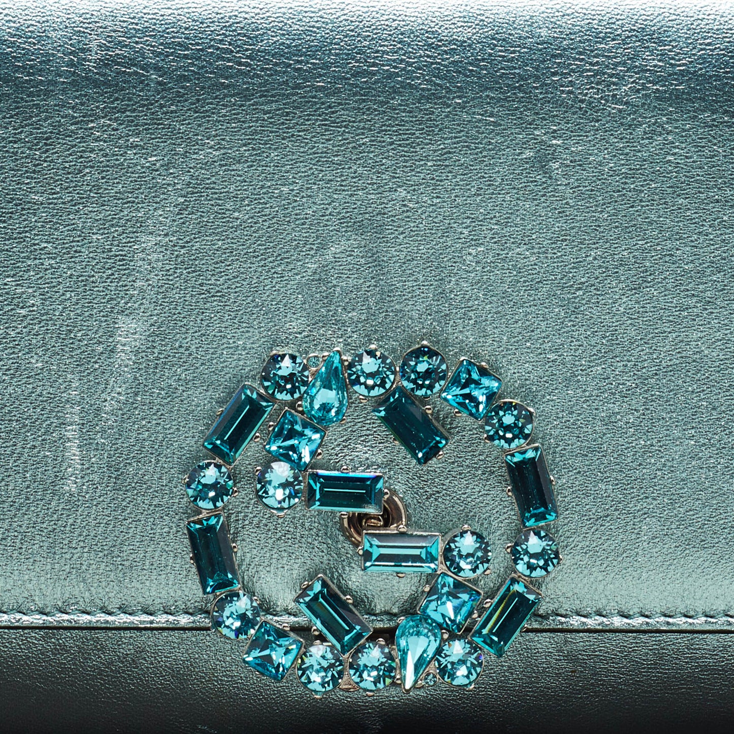 Gucci Leather Crystal Interlocking G Broadway Clutch