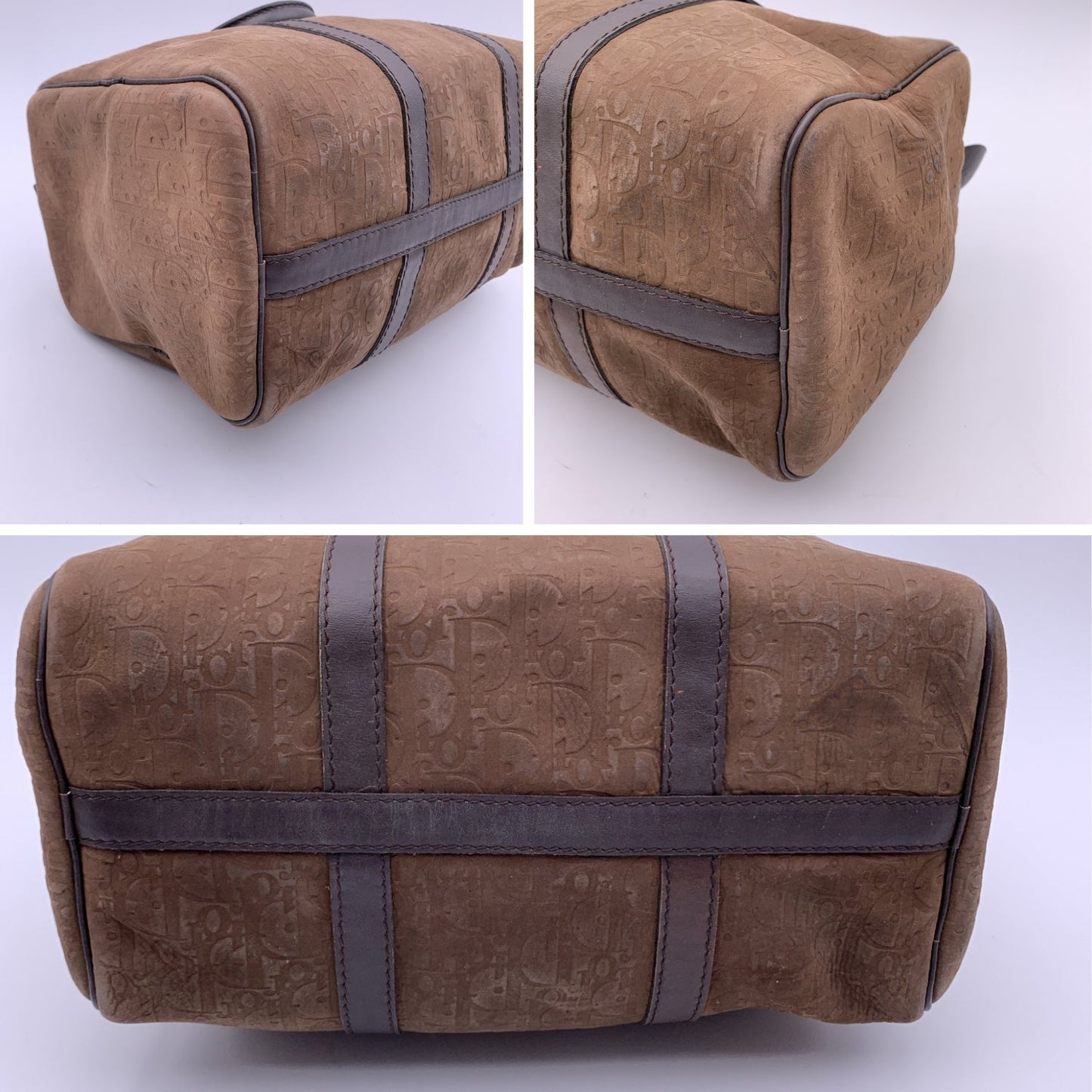 CHRISTIAN DIOR Brown Embossed Logo Monogram Boston Bag