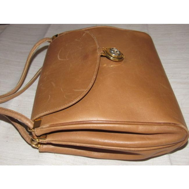 Gucci Camel Leather With Gold Gg Accents Shoulder Bag