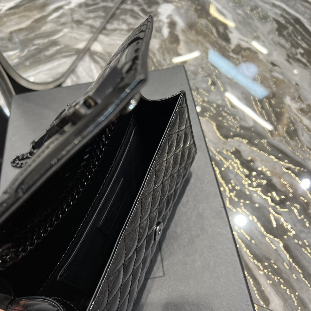 Top Quality Envelope Small Bag Black In Mix Matelassé Grain De Poudre Embossed Material For Women 8.2in/21cm YSL