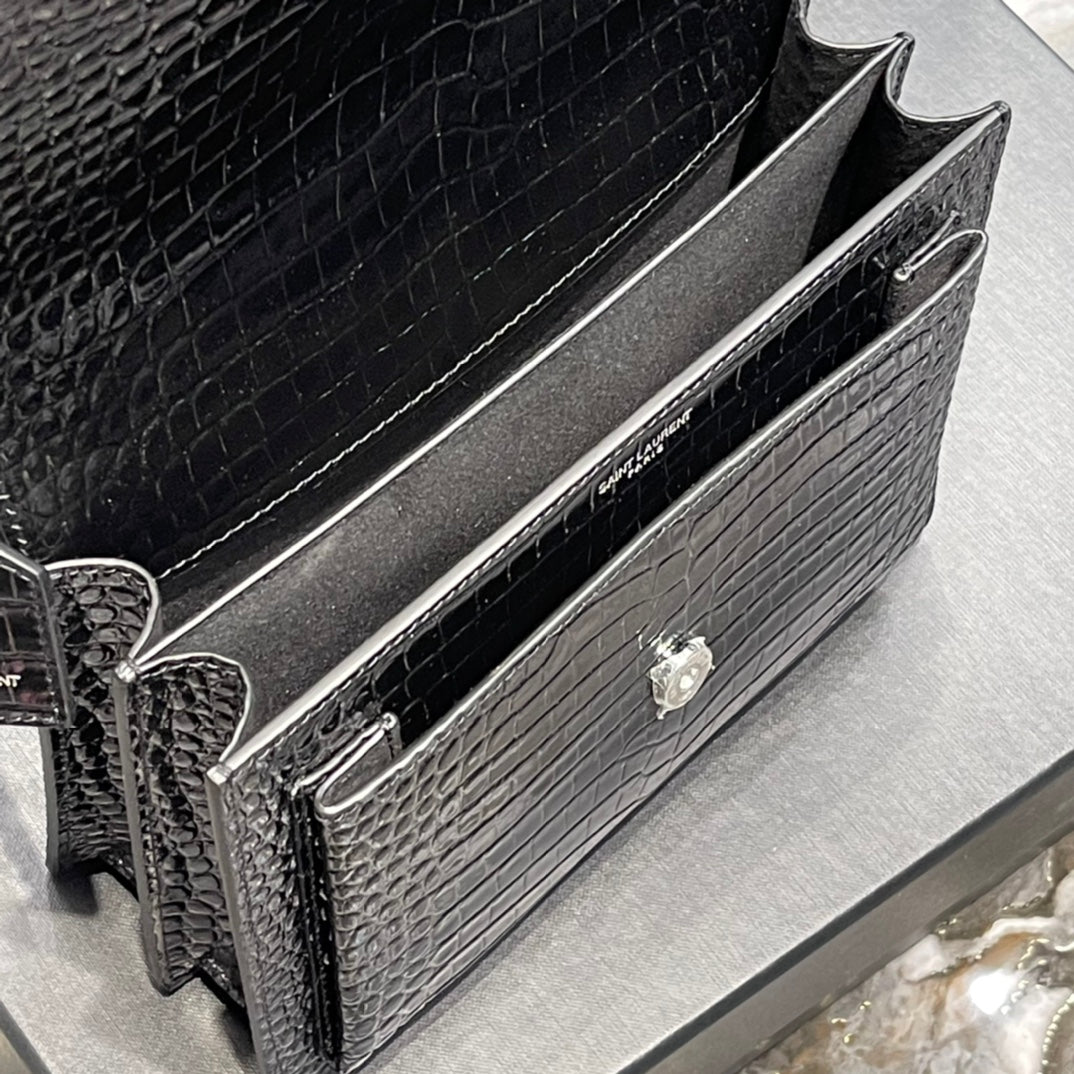 YSSL Sunset Medium Chain Bag Black For Women 8in/22cm YSL 442906DND0U1000