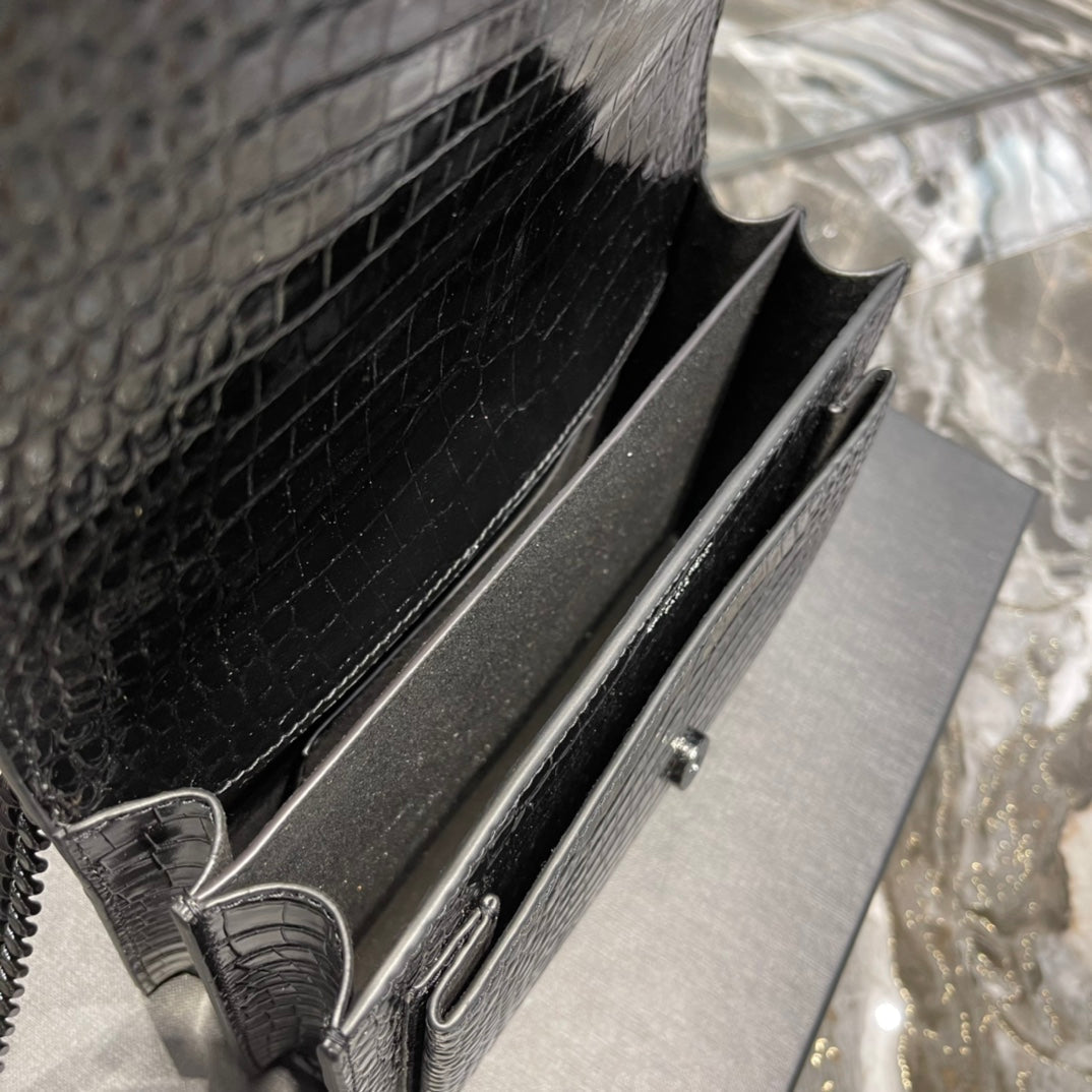 YSSL Sunset Medium Chain Bag Black For Women 8in/22cm YSL 442906DND0U1000