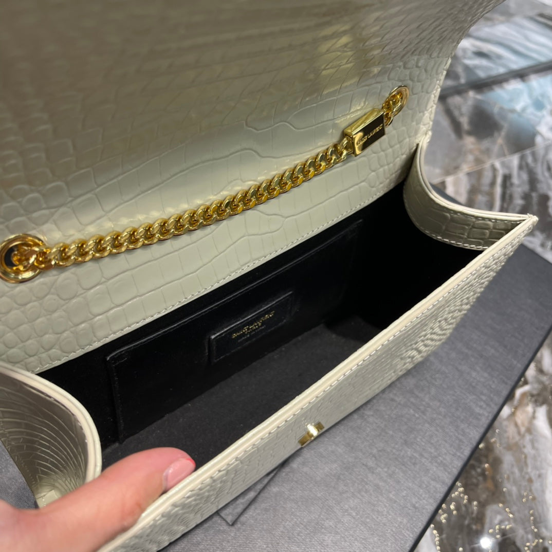 YSSL Kata Medium Chain Bag White With Tassel For Women 9in/24cm YSL 354119DND0J9207