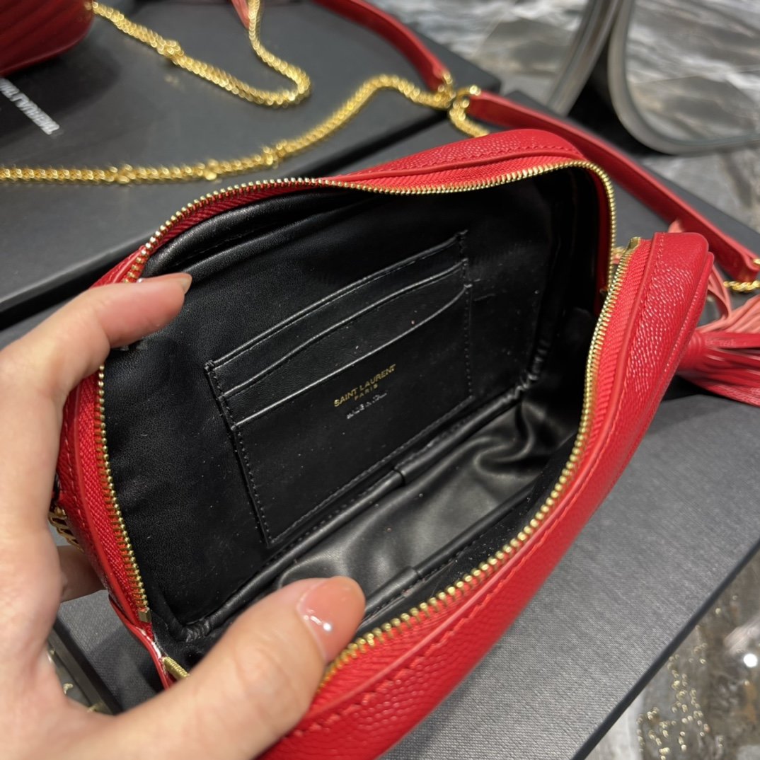 YSSL Lou Mini Bag Red In Quilted Grain De Poudre With Gold Hardware For Women 7in/19cm YSl 6125791GF076008