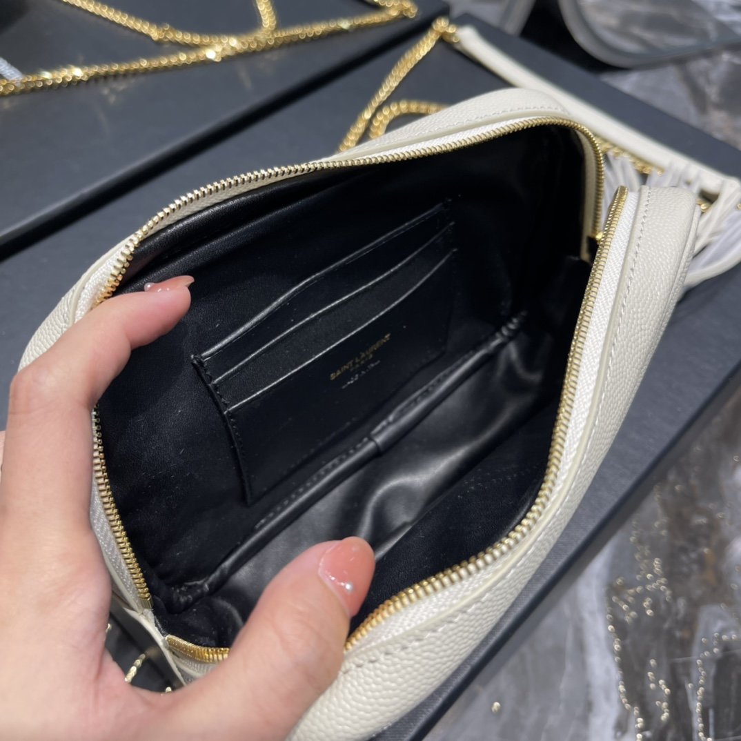 YSSL Lou Mini Bag White In Quilted Grain De Poudre With Gold Hardware For Women 7in/19cm YSl 6125791GF019207