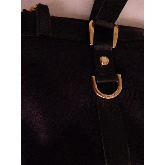 Gucci Black Large Logo Print Canvas And Black Leather