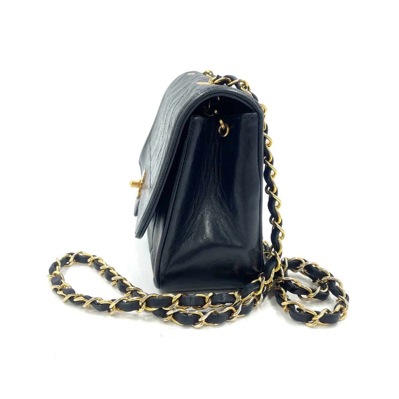 Chanel Diana CC Flap Bag Small Black Lambskin Leather with 24k Gold HW, 1989-1991
