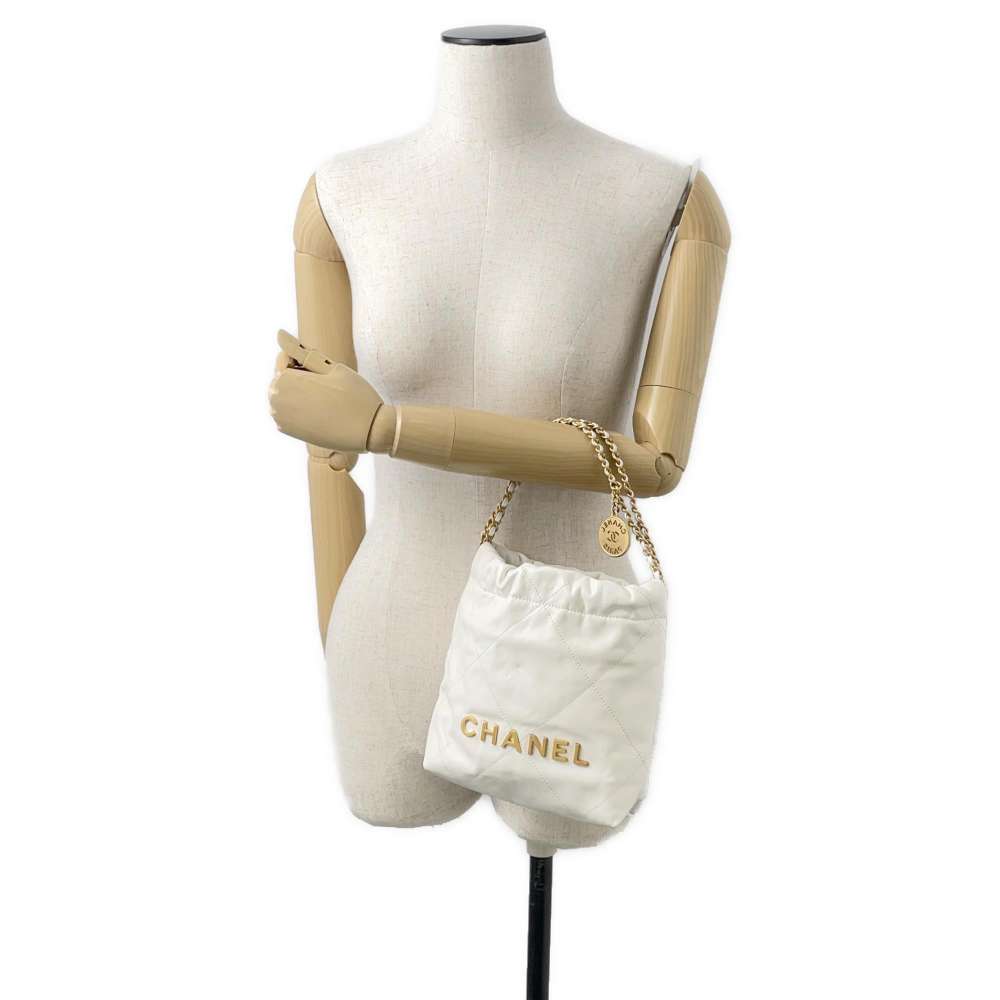 CHANEL 22 Chain Hobo Bag White AS3980 Leather Size Mini