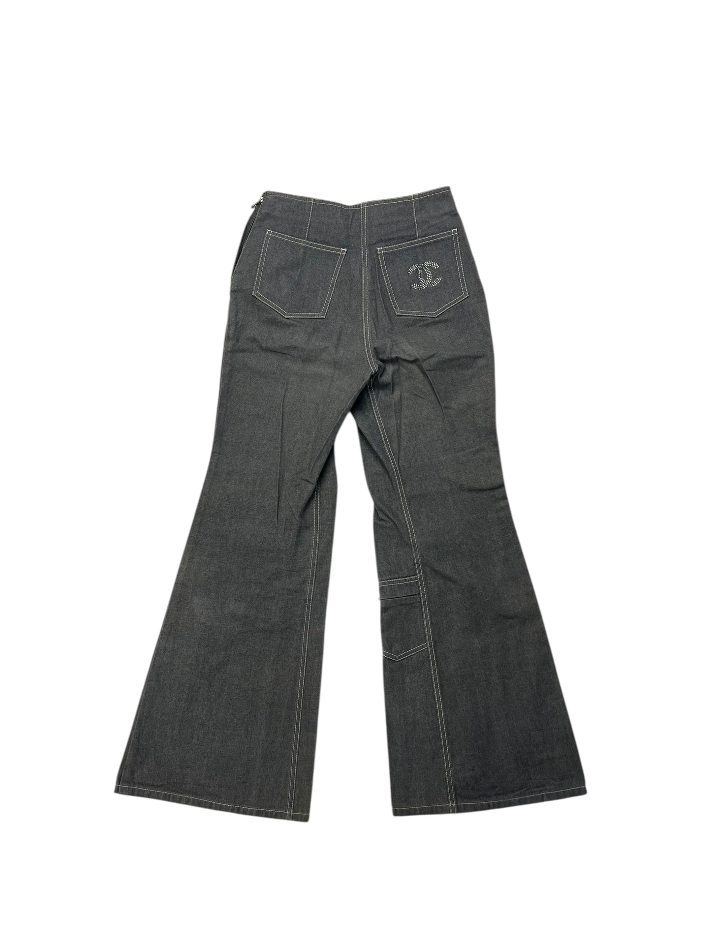Chanel Washed Black Denim Flare Jeans
