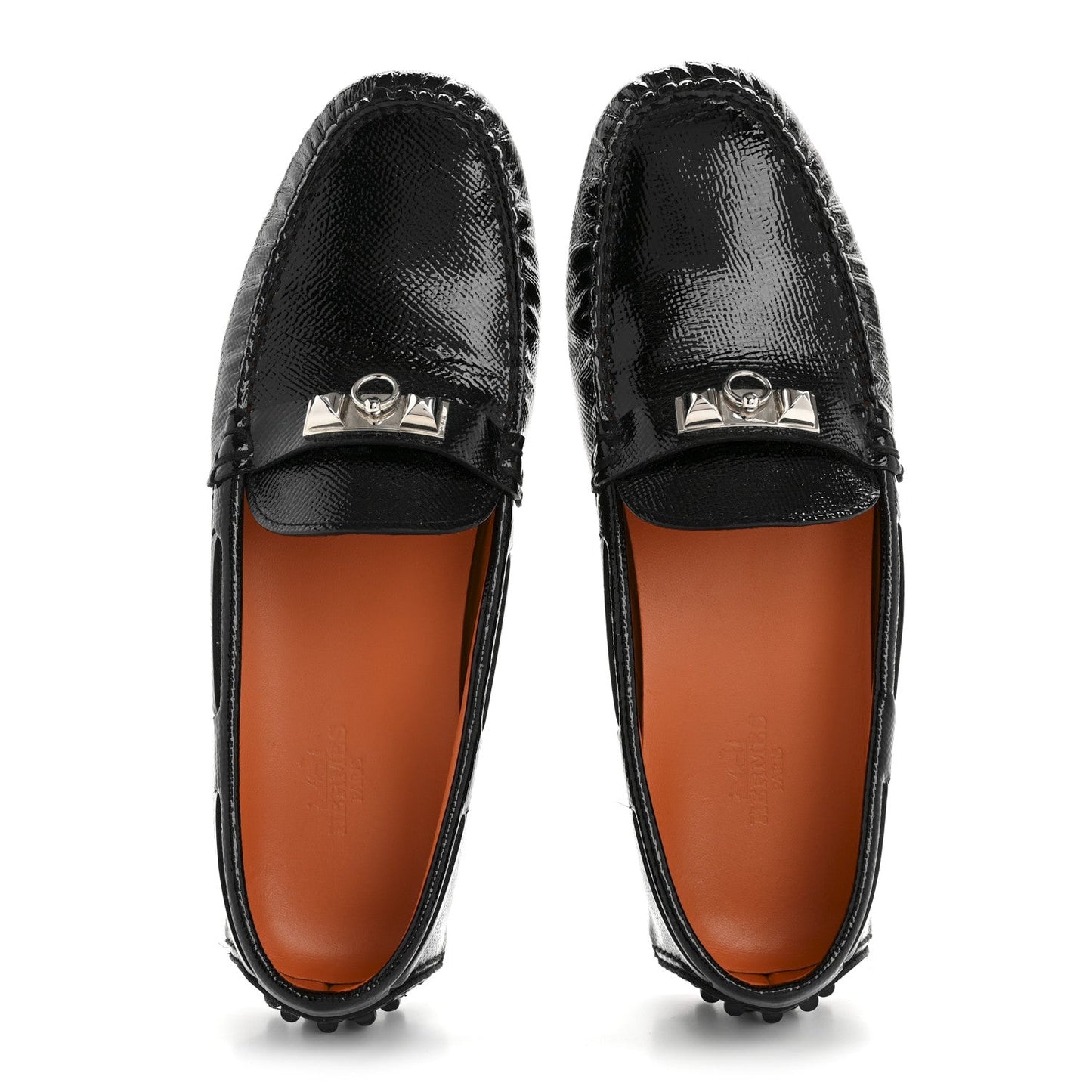 Hermes Patent Epsom Womens Irving Driving Moccasin Loafers 37 Black