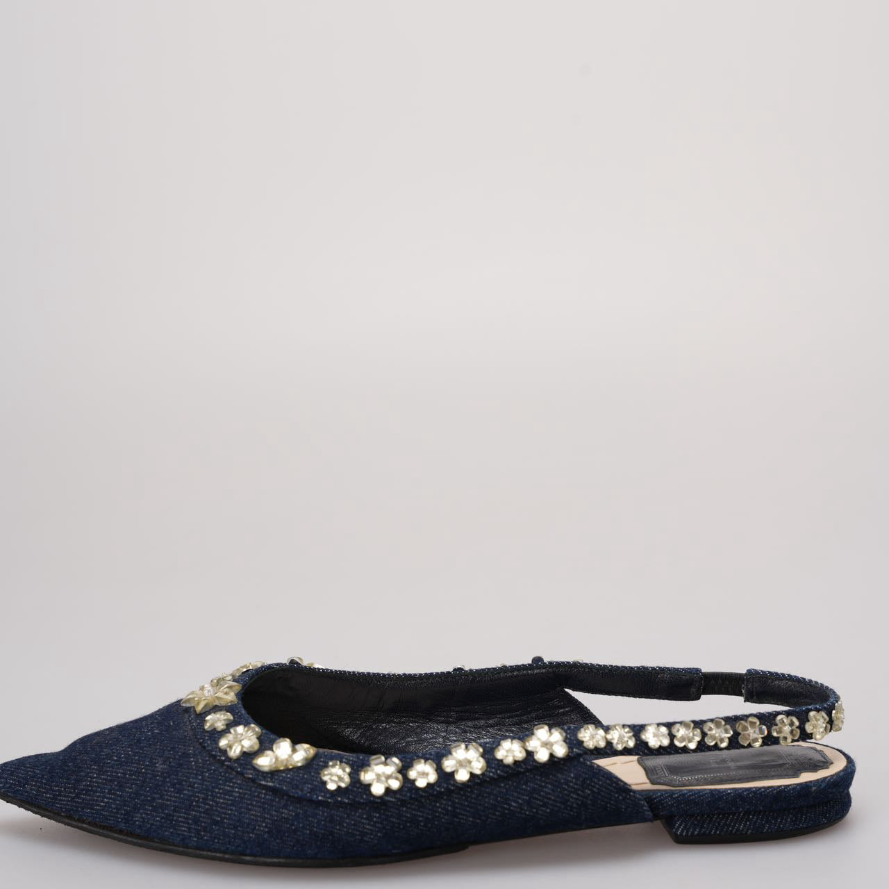 Christian Dior Denim Crystal Garland Slingback Flat Size 36