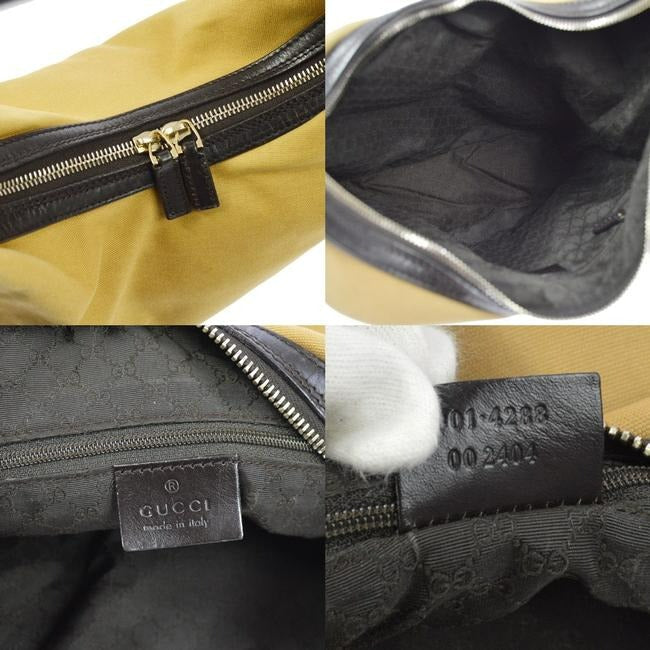 Gucci Camel Canvas And Brown Leather Bottom With Red Green Stripe Hobo