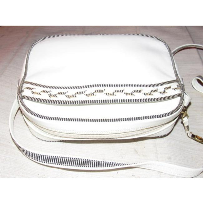 Gucci White Leather With Black And White Piping Cross Body Bag