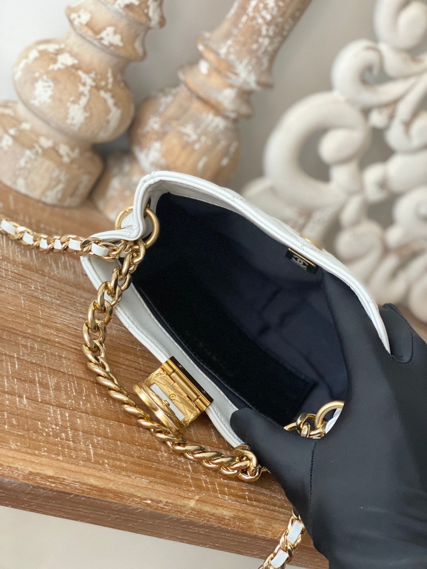 CHLSmall Hobo Bag Gold Hardware White For Women, Women’s Handbags, Shoulder Bags 7.5in/19cm