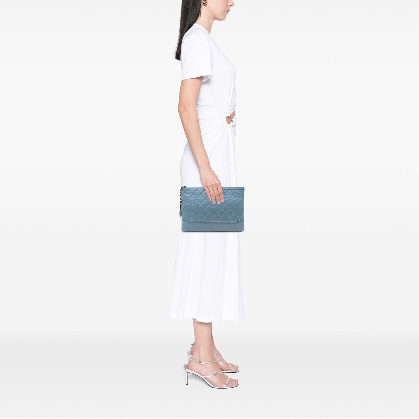 Light Blue Chanel Medium Aged Calfskin Gabrielle O Case Clutch