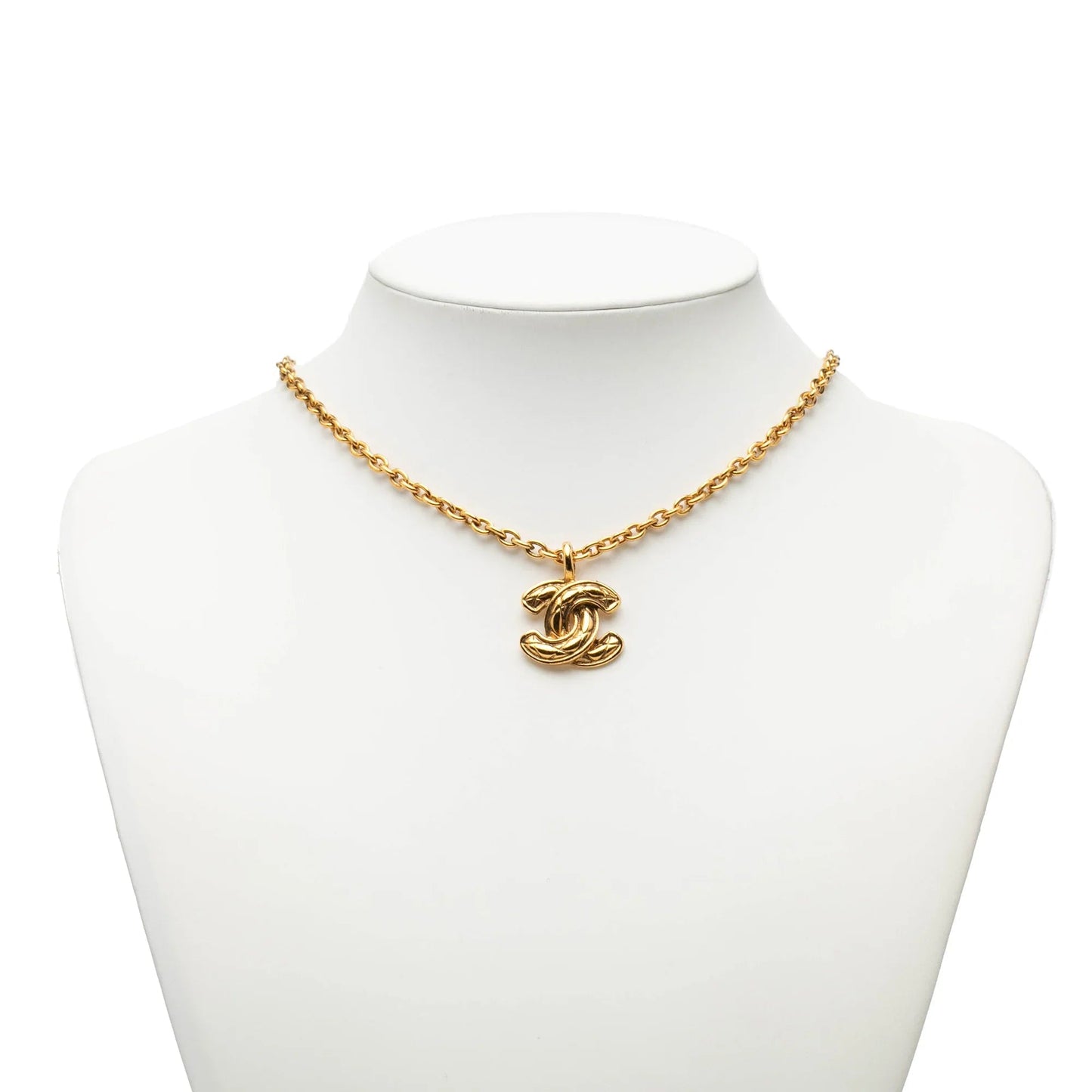 Gold Chanel Gold Plated Quilted CC Pendant Necklace