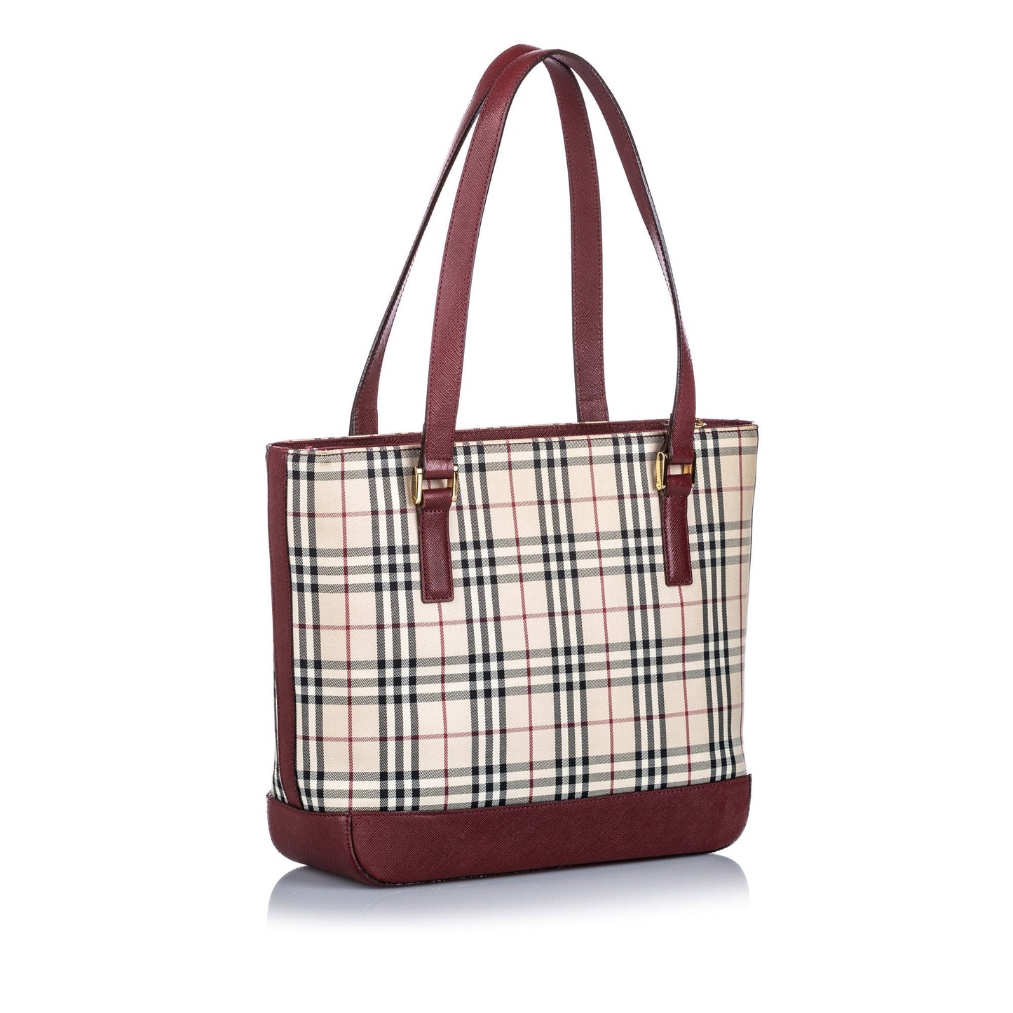 Burberry Brown Beige Canvas Fabric Ho Check Tote Bag UNITED KINGDOM