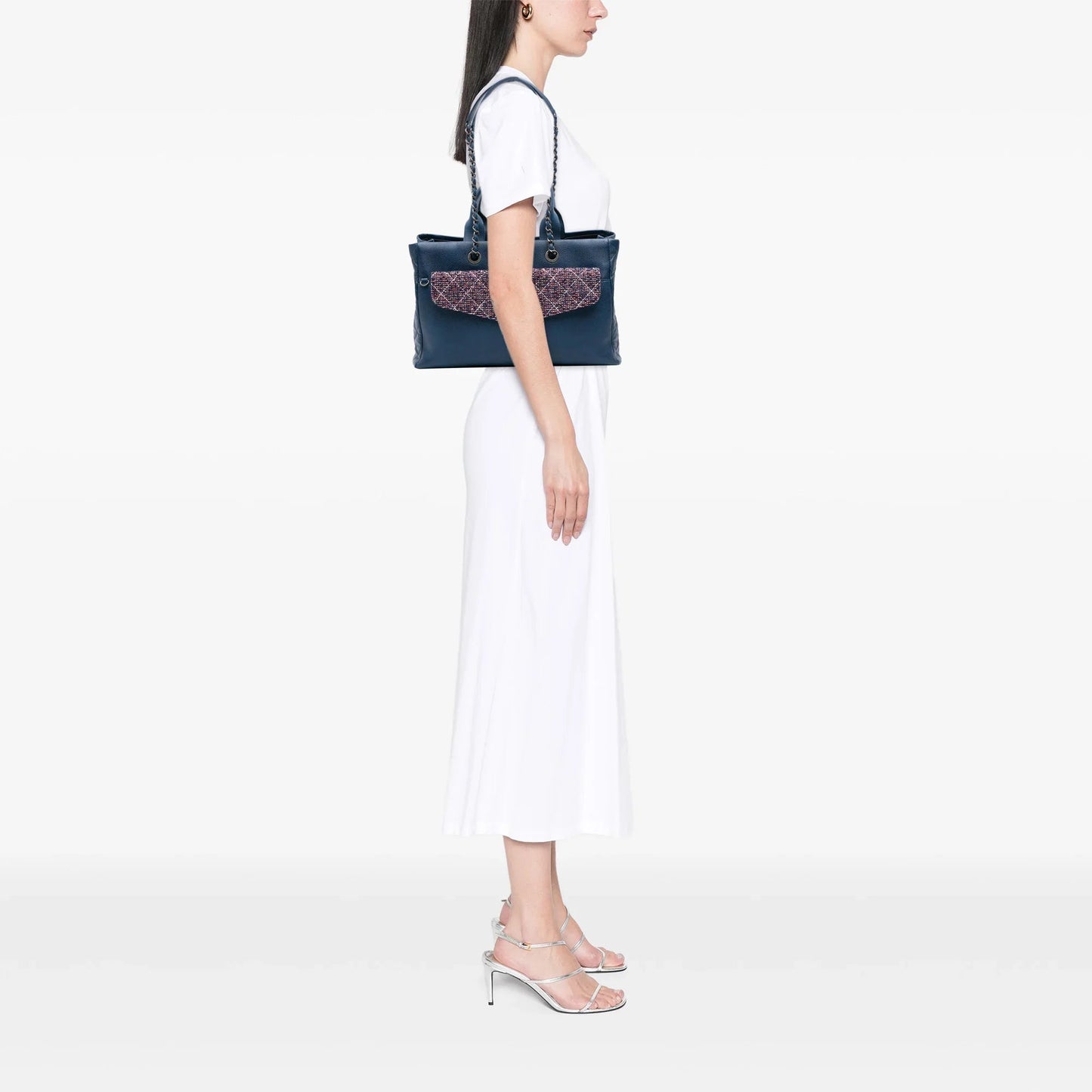 Blue Chanel Large Caviar and Tweed Coco Break Shopping Tote Satchel
