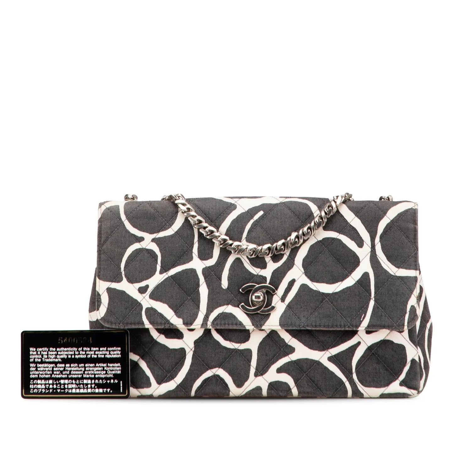 Black Chanel Medium CC Quilted Printed Canvas Single Flap Shoulder Bag