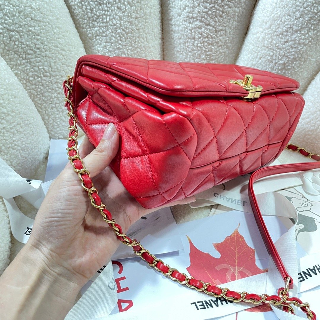 CHLLarge Flap Bag Gold Hardware Red For Women, Women’s Handbags, Shoulder Bags 9.1in/23cm AS3367