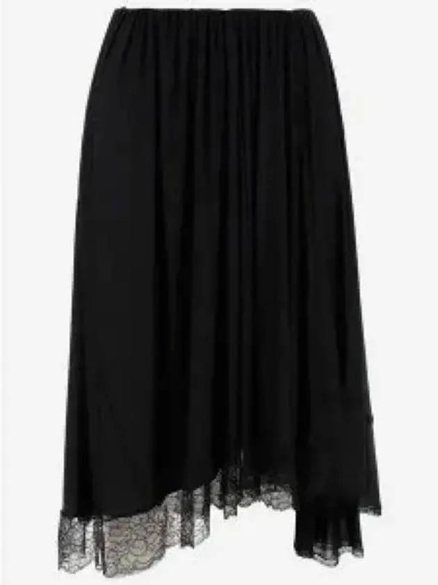 Luxury Balenciaga Trending 2025 Lace Trimmed A-Line Skirt Black