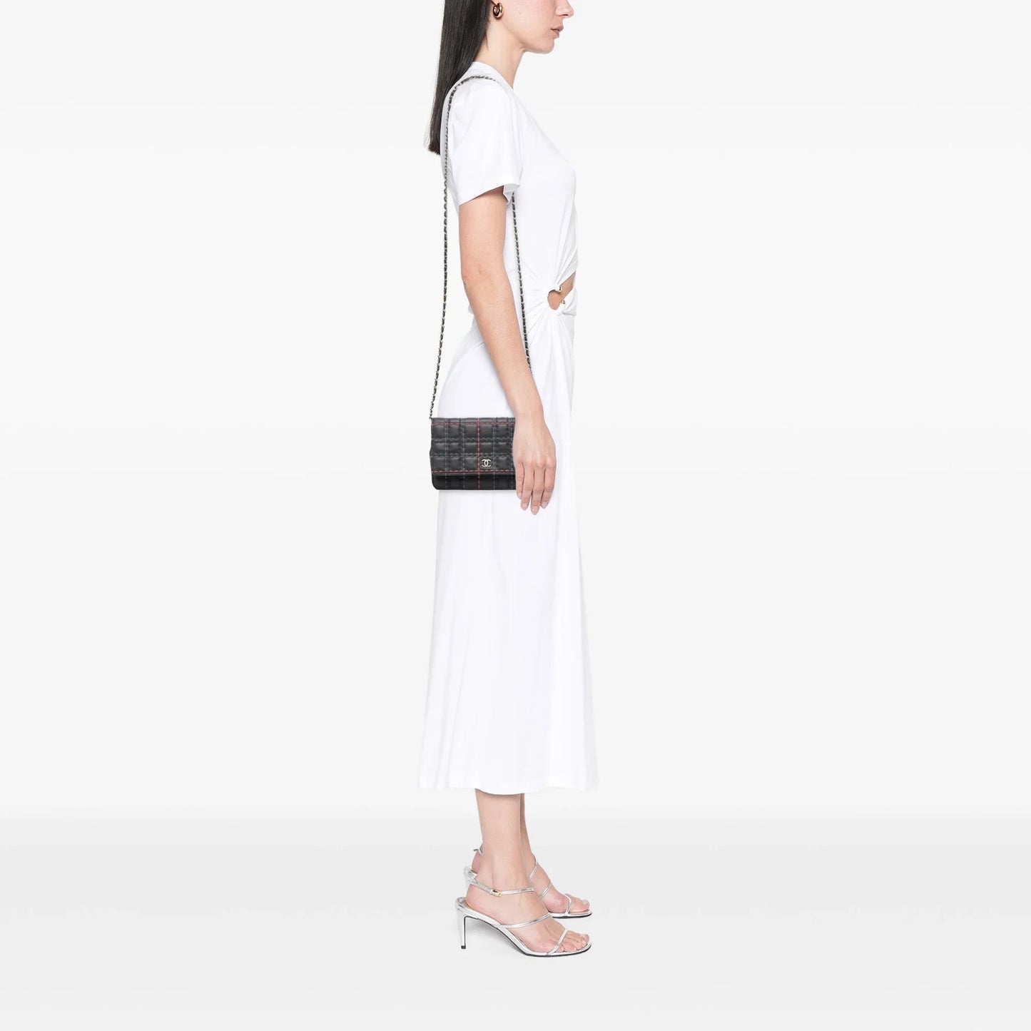 Blue Chanel CC Square Stitched Calfskin Wallet on Chain Crossbody Bag