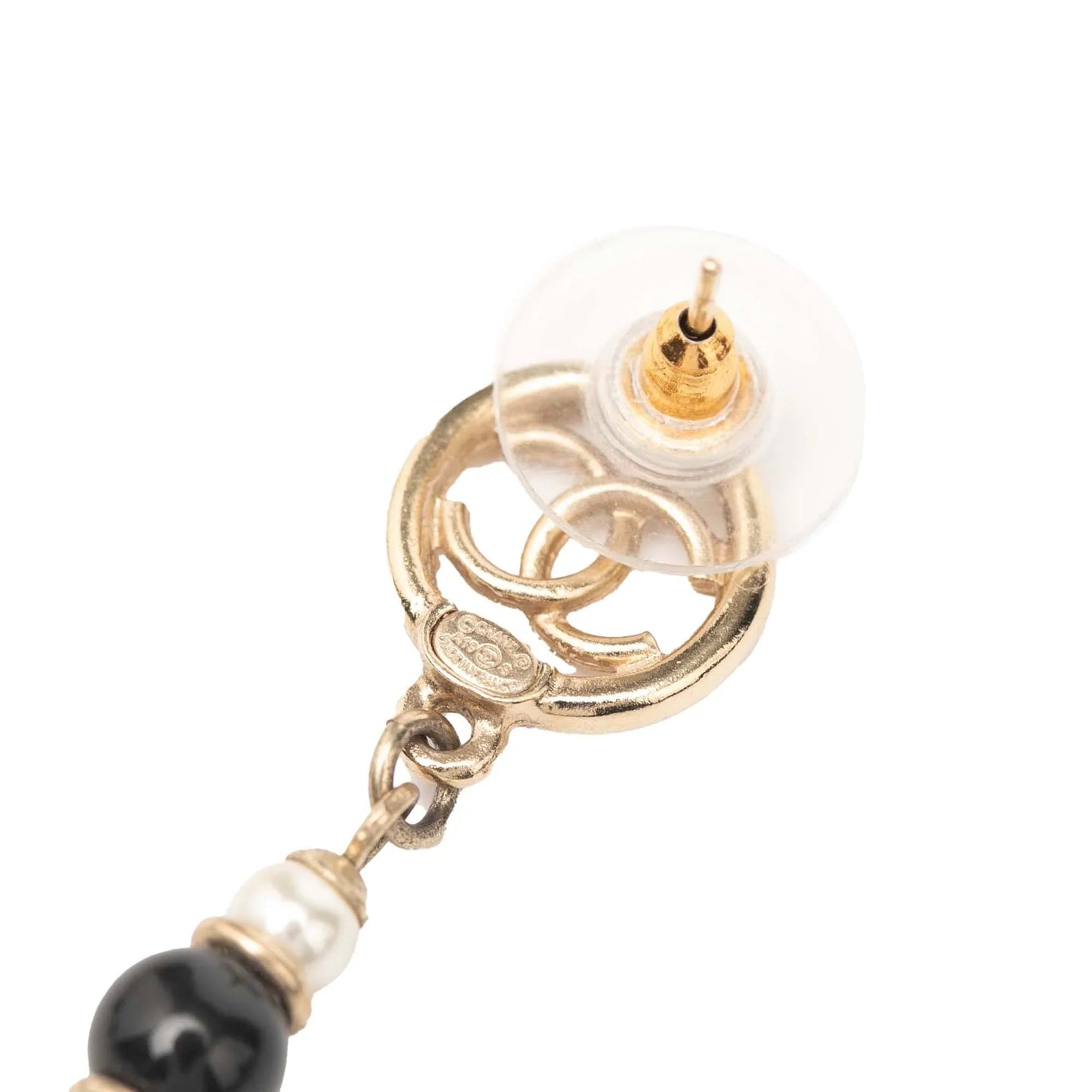 Gold Chanel Gold Plated CC Faux Pearl Beads Drop Push Back Earrings