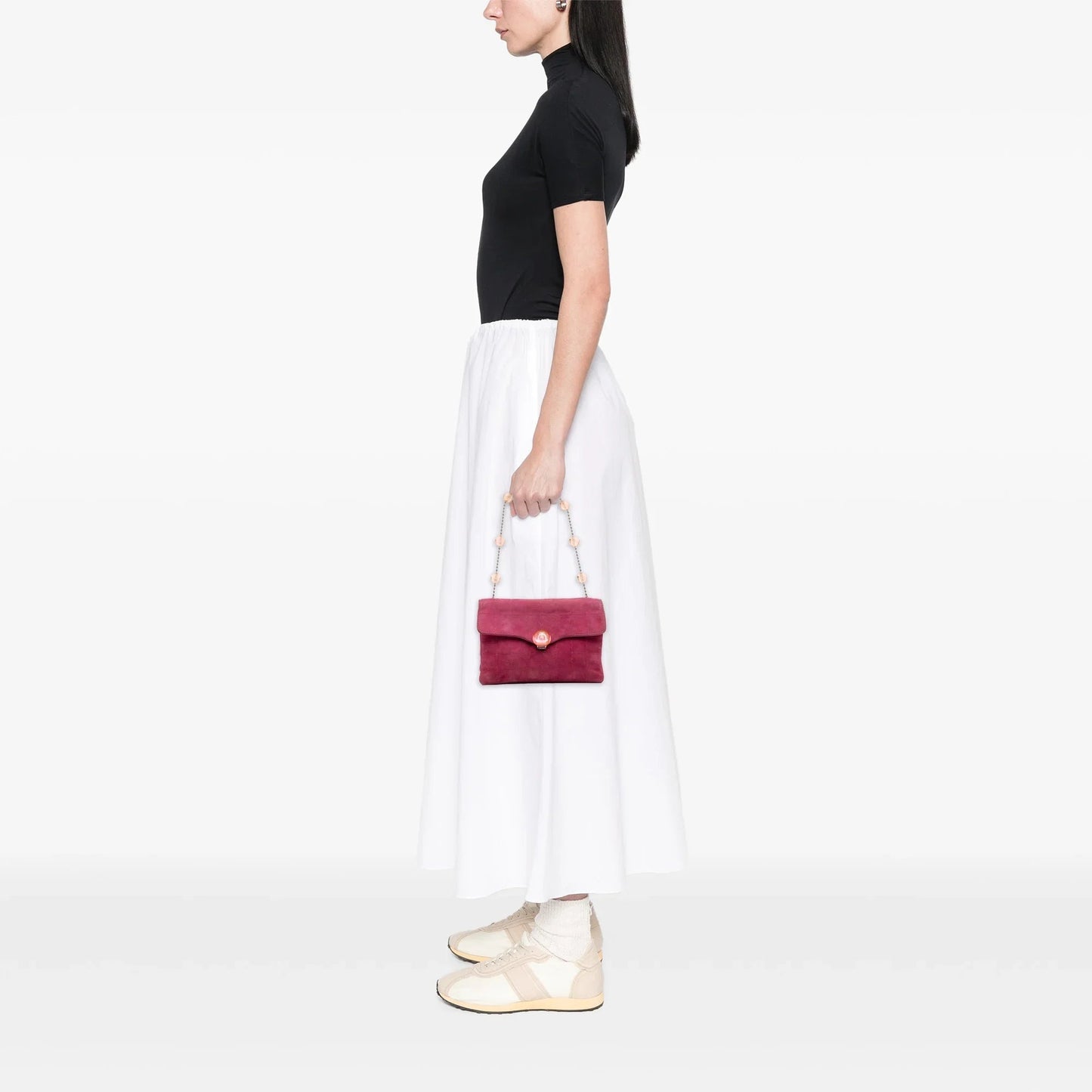 Pink Chanel CC Choco Bar Suede Beaded Chain Flap Shoulder Bag