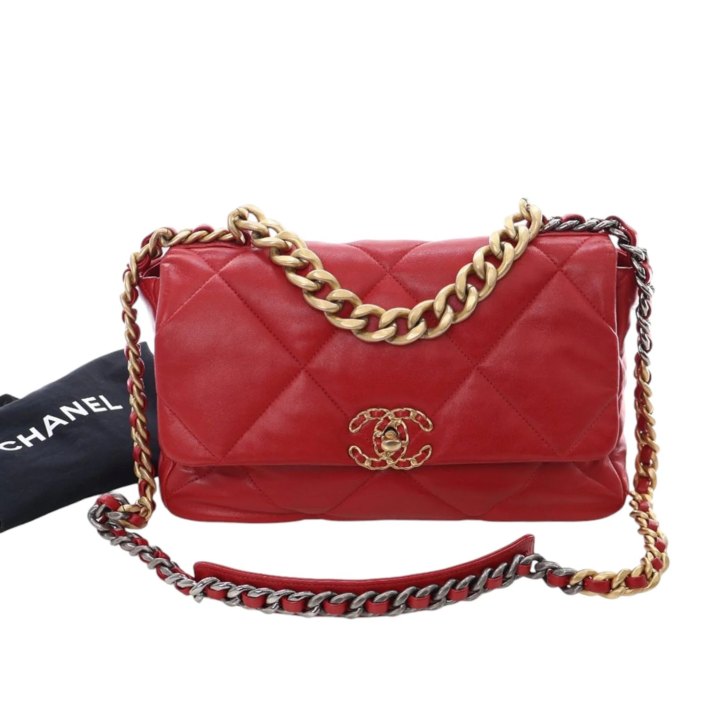 Red Chanel Large Lambskin 19 Flap Satchel