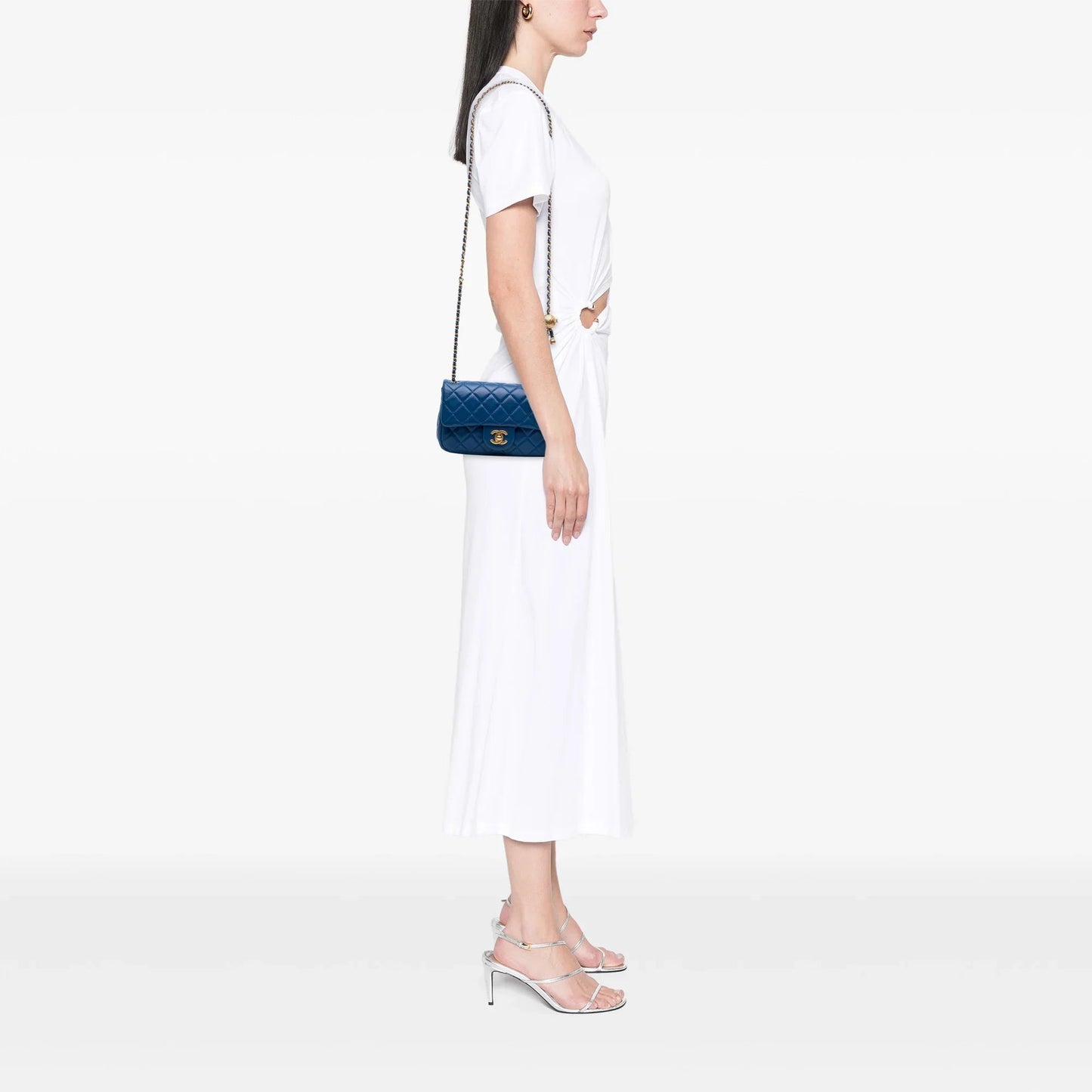 Blue Chanel Mini Rectangular Lambskin Pearl Crush Flap Crossbody Bag