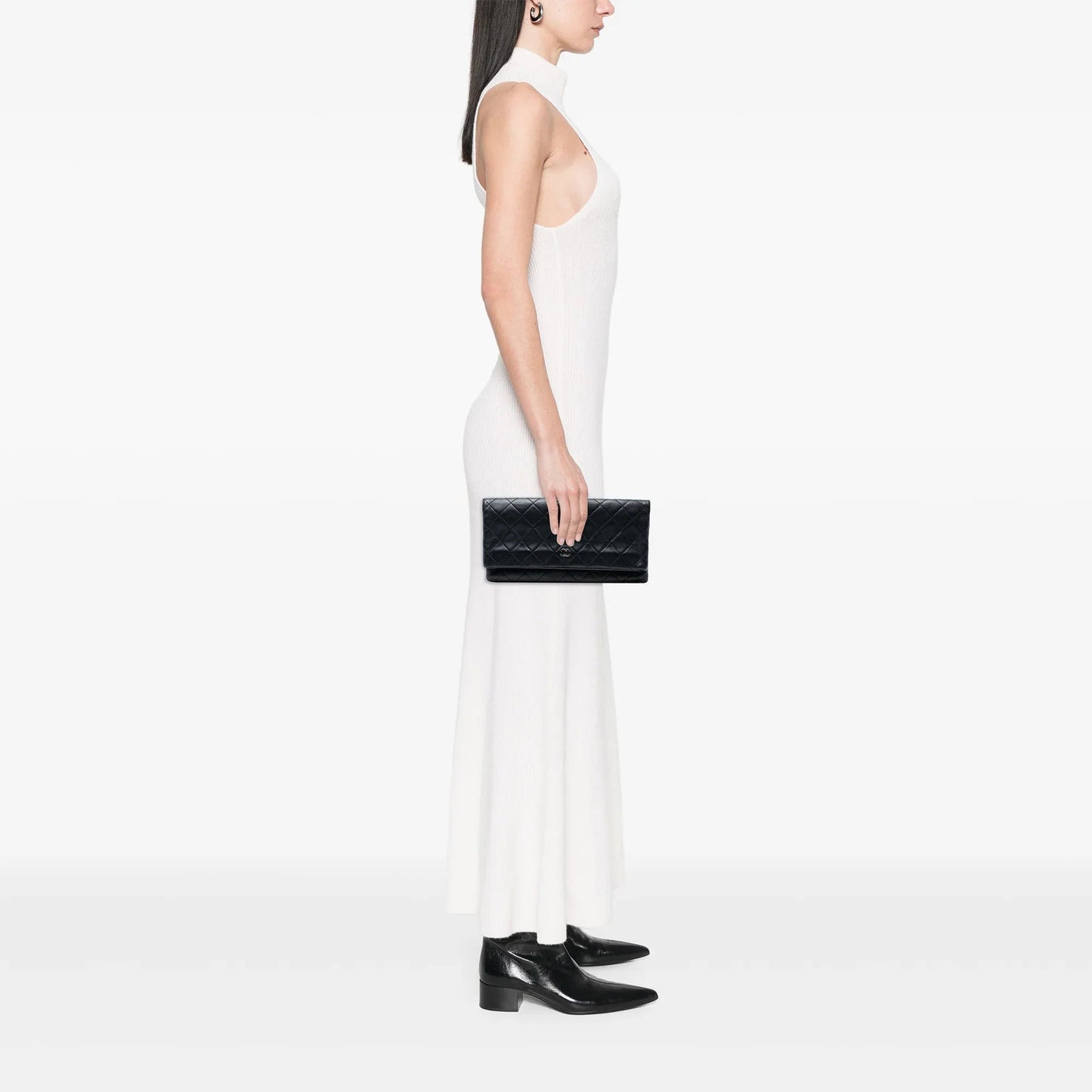 Black Chanel Quilted Lambskin CC Beauty Foldover Clutch
