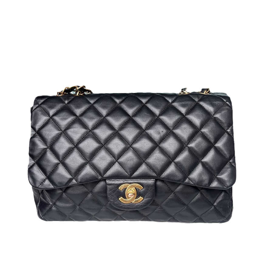 Chanel Classic Flap Jumbo Black Lambskin Leather with 24k Gold Hardware