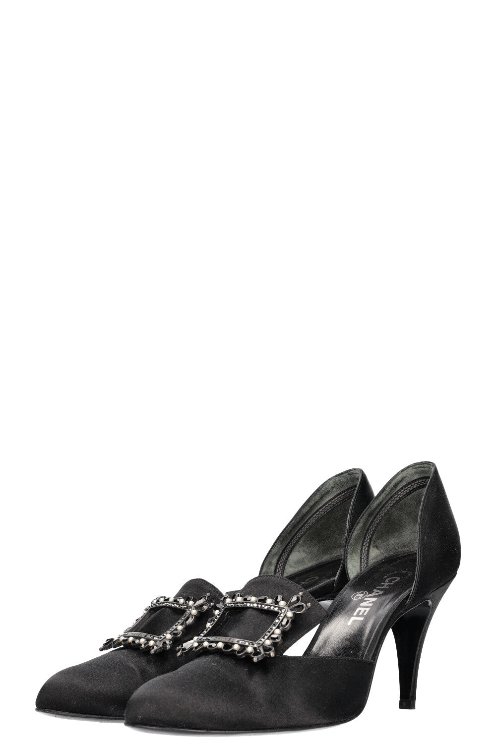 CHANEL Heels Buckles Satin Black