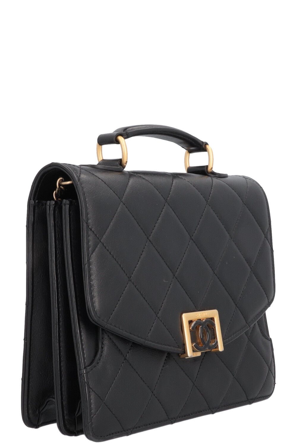 CHANEL Top Handle Bag Leather Black