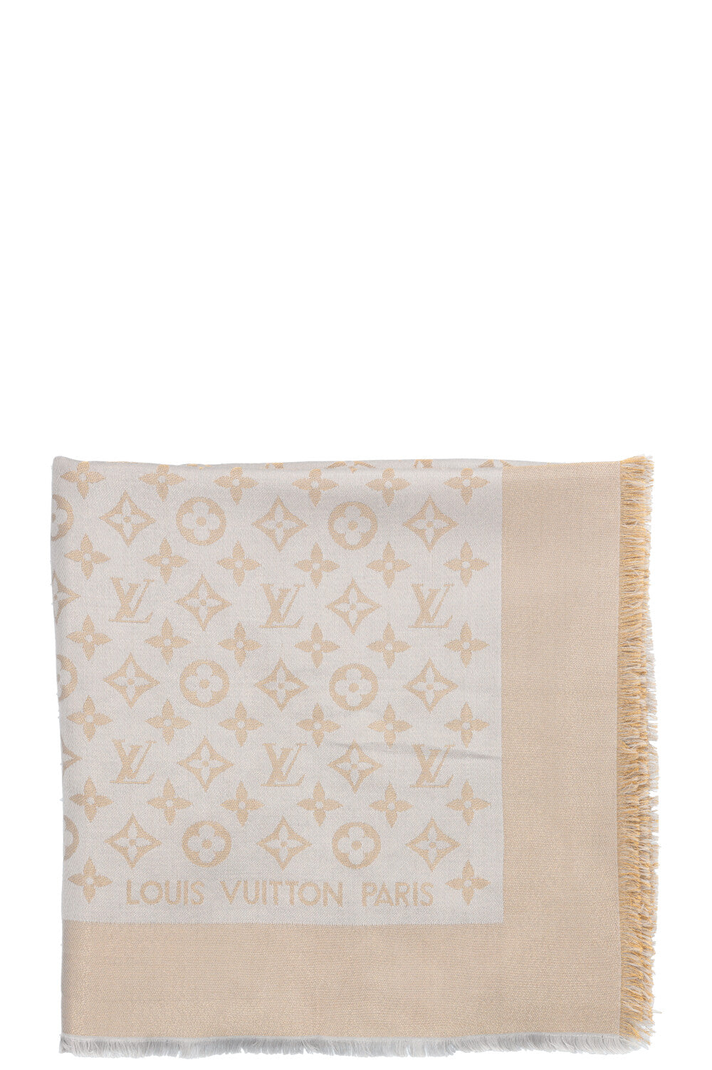 LOUIS VUITTON Scarf Wool Silk MNG Silver Gold