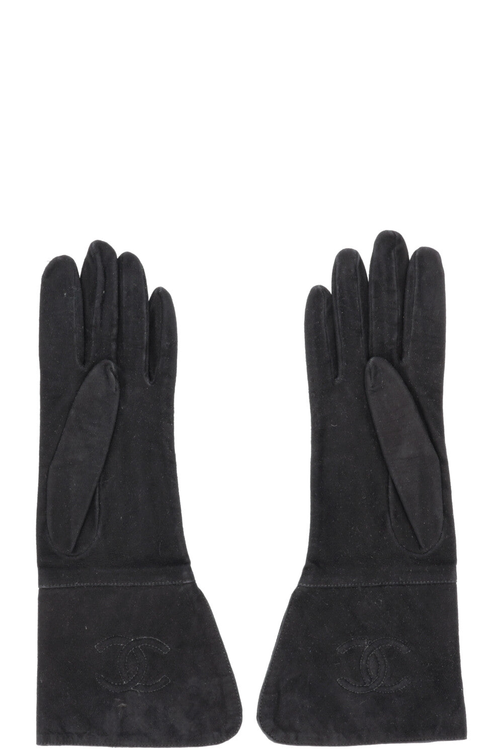 CHANEL Long CC Gloves Suede Black