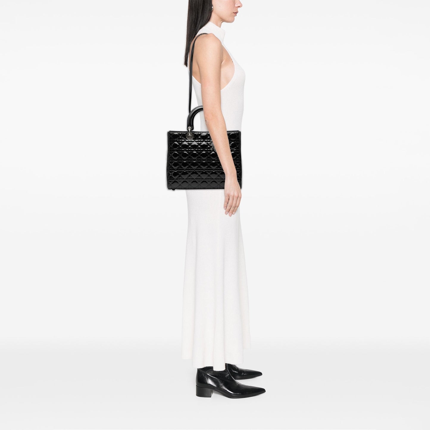 Black Dior Large Patent Cannage Lady Dior Satchel