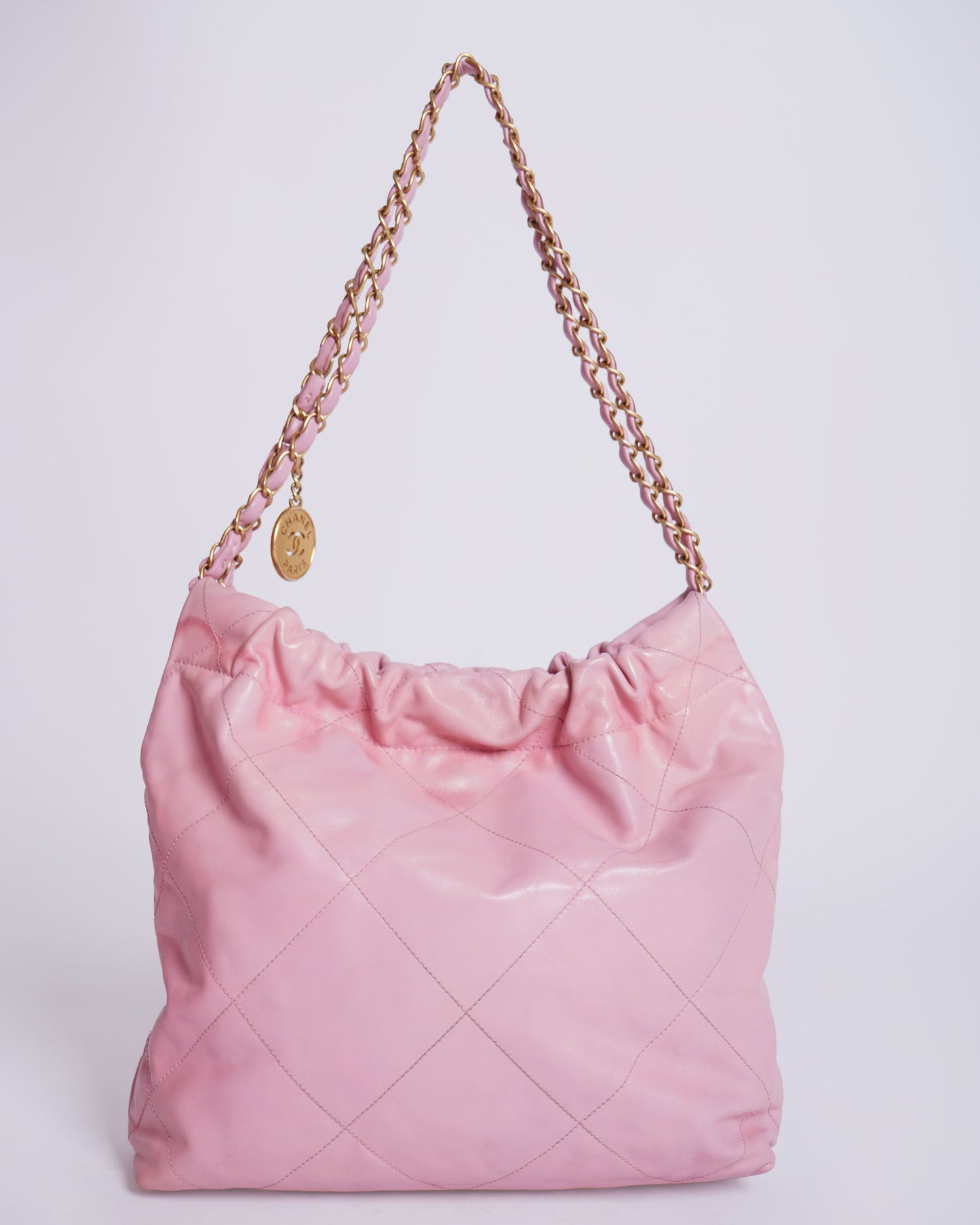 Chanel Pink Quilted Leather 22 Small Hobo