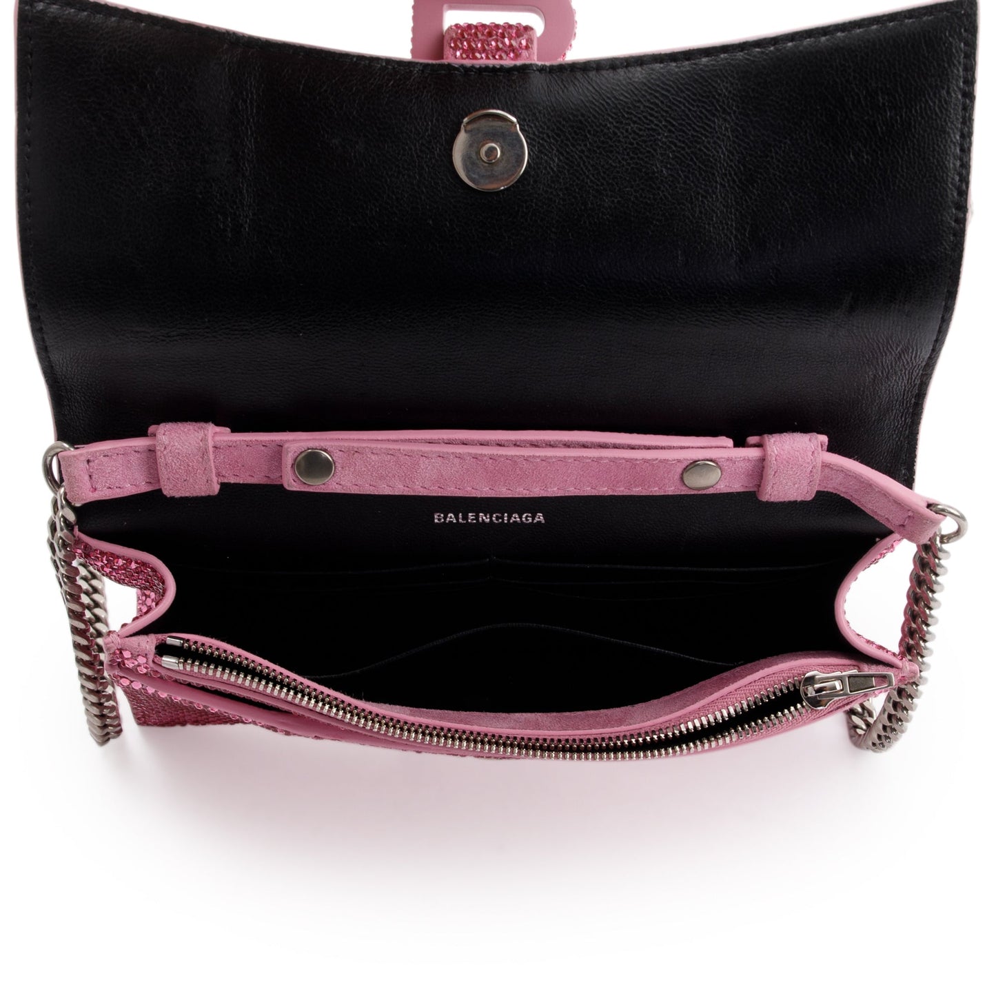 Balenciaga Pink Rhinestone Hourglass Wallet on Chain