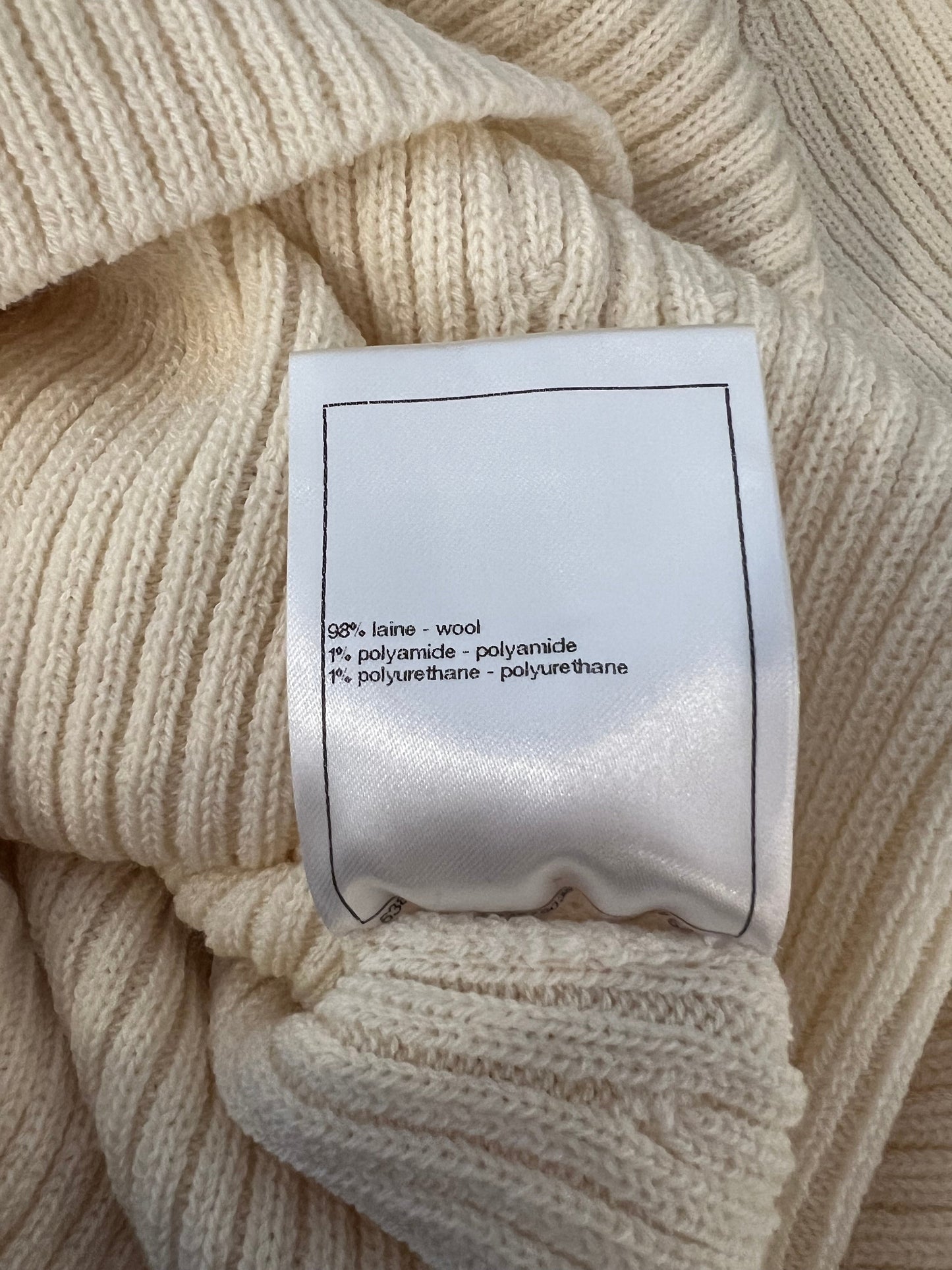 Chanel Cream Knit Wool Jumper with Gold Bag Charm Sleeve Details Size FR 38 (UK 10)